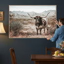Texas Longhorn Bull Wall Art Canvas Print, Western Farmhouse