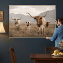 Rustic Texas Longhorn Cow Canvas Wall Art Print, Rustic Farm Animal Photography Print, Farmhouse Country Decor, Western Ranch Art