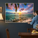 Hawaii Beach Sunset Canvas Wall Art Print, Tropical Ocean Landscape Artwork, Palm Tree Coastal Decor for Living Room Bedroom by MyGreatCanvas | Canvas Wall Art Prints | Photo Prints & Wall Decor