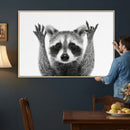 Funny Raccoon Canvas Wall Art, Black White Hands Up Animal Photo Print, Humorous Wildlife Decor, Kids Room Nursery Art, Quirky Animal Gift by MyGreatCanvas | Canvas Wall Art Prints | Photo Prints & Wall Decor