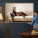 Funny Horse on Sofa Canvas Wall Art, Quirky Horse Lounging Photo Print, Whimsical Animal Decor, Living Room Conversation Art, Horse Lover Gift by MyGreatCanvas | Canvas Wall Art Prints | Photo Prints & Wall Decor
