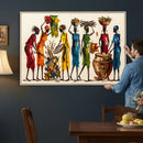 African Folk Art Canvas Wall Art, Colorful African Women Village Painting Print, Tribal Ethnic Home Decor, Vibrant African Art, Living Room