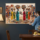 African Folk Art Canvas Wall Art, Colorful African Women Village Painting Print, Tribal Ethnic Home Decor, Vibrant African Art, Living Room