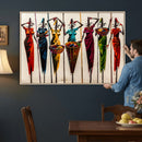 African Folk Art Canvas Wall Art, Colorful African Women Village Painting Print, Tribal Ethnic Home Decor, Vibrant African Art, Living Room