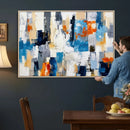 Blue Teal Abstract Canvas Wall Art, Modern Textured Painting Print, Navy Orange White Contemporary Art, Neutral Living Room Decor, Office Art by MyGreatCanvas | Canvas Wall Art Prints | Photo Prints & Wall Decor