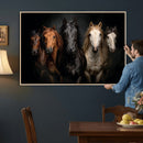 Horse Wall Art Canvas Print, Wild Horses Portrait Photography, Dramatic Equestrian Decor, Black Brown White Horse Herd, Rustic Ranch Art