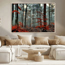 Autumn Forest Wall Art – Enchanting Red Leaves Canvas Print,