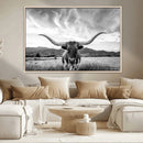 Longhorn Black and White Wall Art – Rustic Western Bull