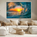 Ocean Wave Sunset Wall Art | Large Coastal Wave Canvas Print