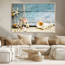 Seashells on Rustic Wooden Background, Seashells Wall Art