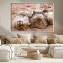 Lion Pair Wall Art Canvas Print – Framed Wildlife Scene with