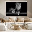 Large Black and White Lion Couple Wall Art Canvas Print –