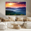 Beautiful Sunset over Hills Forest Landscape Canvas Wall Art