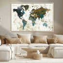 Vintage World Map Wall Art Canvas Print, Framed Rustic Earth