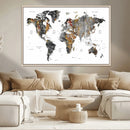 Modern Metallic World Map Canvas Wall Art – Framed