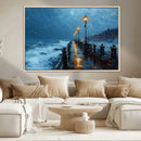 Stormy Night at Beach Pier Oil Painting Large Wall Art