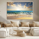 Golden Sunset Beach Triptych Canvas Wall Art for Living Room