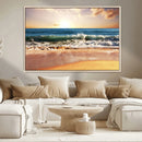 Sunset Beach Wall Art - 3-Panel Framed Canvas Print, Ready