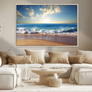 Serene Ocean Sunset Canvas Wall Art - Beach Waves at Sunset,