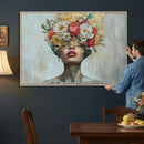 Golden Petal Wall Art Canvas Print - Silhouette Woman Wall