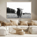 Black and White Highland Cow Wall Art Canvas Print | Rustic