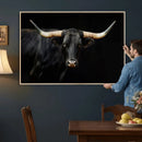 Black Bull Wall Art – Majestic Longhorn Canvas Print with
