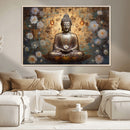 Golden Buddha Wall Art Canvas Print | Zen Meditation Floral
