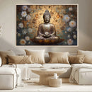 Golden Buddha Wall Art Canvas Print | Zen Meditation Floral