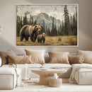 Rustic Grizzly 399 Bear Family Wall Art Canvas Print