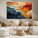 Blue Orange Abstract Wave Wall Art Canvas Print, Framed Blue