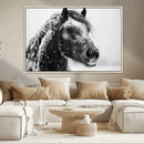 Winter Horse Canvas Print | Large 3-Panel Black White Equine