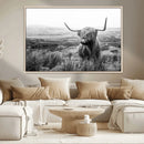 Scottish Highland Cow Wall Art | Black and White Canvas