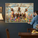 Cute Highland Cow Canvas Wall Art - Rustic Farmhouse Decor