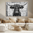 Abstract Longhorn Bull Wall Art Canvas Print - Rustic Texas
