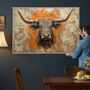 Abstract Cow Longhorn Bull Wall Art Canvas Print - Rustic
