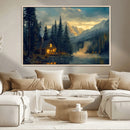 Mountain Cabin by the Lake at Sunset Wall Art - Serene by MyGreatCanvas | Canvas Wall Art Prints | Photo Prints & Wall Decor