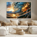 Ocean Wave at Sunset Canvas Wall Art – Vibrant Coastal Beach