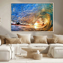Ocean Wave at Sunset Canvas Wall Art – Vibrant Coastal Beach
