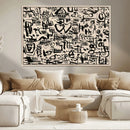 Abstract Love and Chaos Canvas Print, Black Symbols on Beige