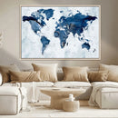 Modern Blue World Map Canvas Print – Framed Wall Art,
