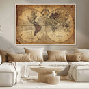 Vintage World Map Wall Art Canvas – Antique Style Push Pin