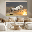 Large Wall Art Canvas Print – White Jumping Horse Sunset