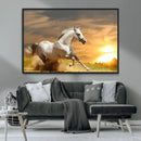 Large Wall Art Galloping White Horse at Sunset Canvas Print
