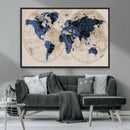 Vintage Blue World Map Canvas Wall Art – Antique Style