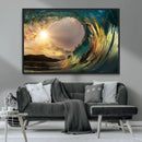 Golden Wave Sunset Canvas Print – Large Coastal Wall Art for