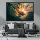 Ocean Wave Sunset Canvas Wall Art – Triptych Seascape Print
