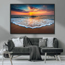 Sunset Beach Canvas Wall Art – Colorful Ocean Waves Triptych