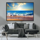 Tropical Beach Sunset Canvas Art, Ocean Waves and Sandy