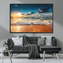 Golden Sunset Beach Triptych Canvas Art, Giclee Coastal Wall