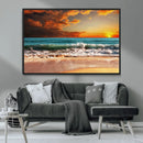 Golden Sunset Beach Canvas Wall Art – Triptych Seascape